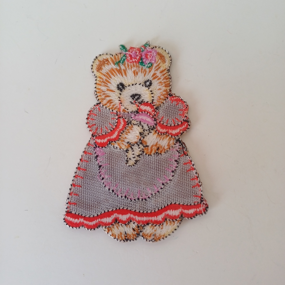 Lovely Vintage Teddy Bear Girl with Striped Dress Sew On Patch 3" x 2" - Picture 2 of 4